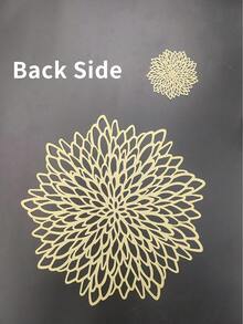 15-Inch Gold Flower Placemat, PVC Material, 3.9-Inch Hollow Flower Coaster, Washable, Easy To Clean, Wipe-Able, Non-Slip, Heat-Resistant, Suitable For Room Decor, Dining Table Decor, Home Decor, Ideal For Holidays, Parties, Birthdays, Weddings, Valentine's Day Decorations - Multicolor - View 7