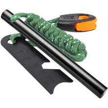 Herramienta de supervivencia de arranque de fuego, para acampar y senderismo, para encender fuego de supervivencia, para acampar, encendedor impermeable, pedernal y kit de inicio de fuego de acero - Verde - Ver 1