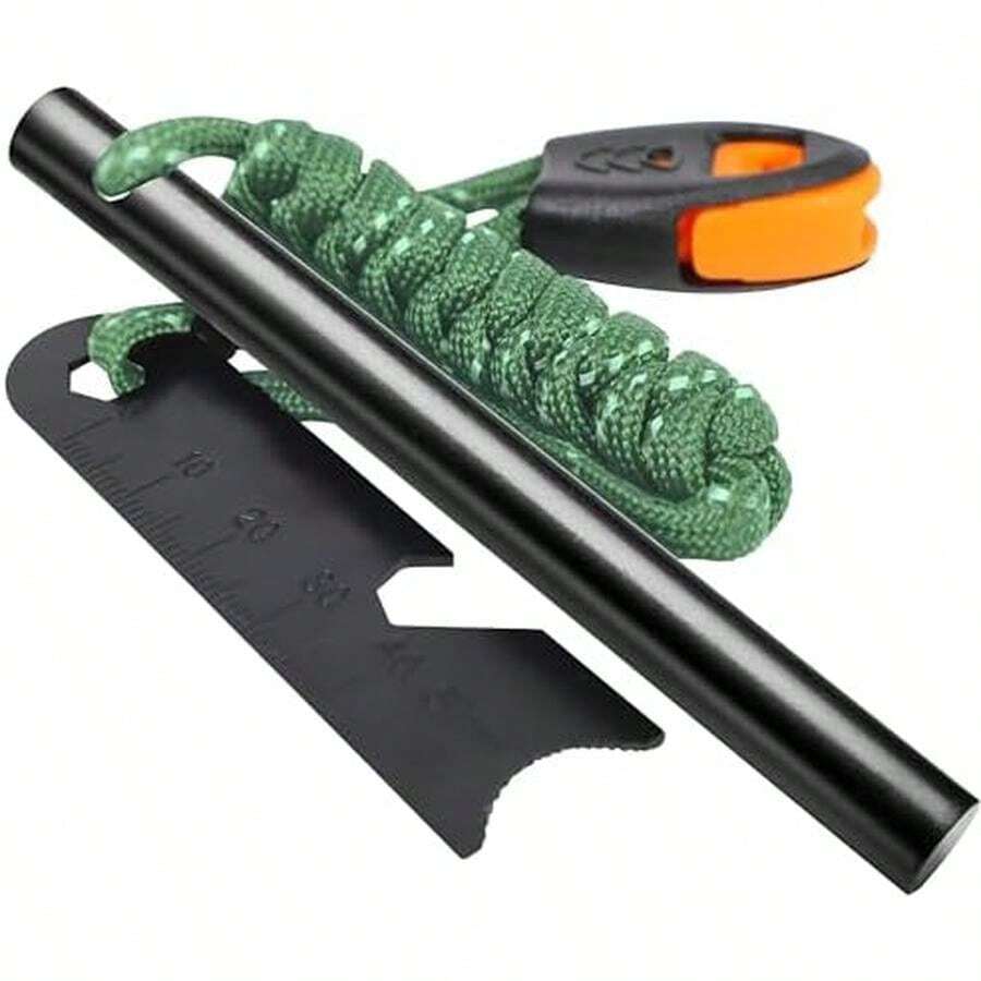Herramienta de supervivencia de arranque de fuego, para acampar y senderismo, para encender fuego de supervivencia, para acampar, encendedor impermeable, pedernal y kit de inicio de fuego de acero - Verde - Ver 1