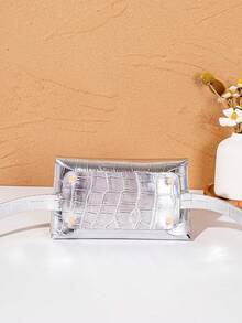 Mini Diamond Embossed Buckle Leather Waist Bag - Silver - View 5