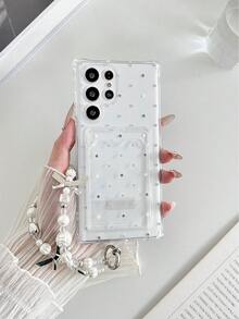 Starry Painted Transparent Card Holder Soft Silicone Full Body Protective Phone Case With Beaded Bracelet Accessory, Compatible With IPhone 17pro/17Air /17/17promax16/11/16pro/16plus/16promax/16e/15Promax/13/14/12/XS/XR/7G/8P, Galaxy, Redmi - Multicolor - View 5