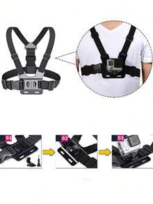 1 Set Ski Chest Strap Mount Compatible With GoPro Hero 9 Black, 8 Black, Hero 7, Hero 6, 5, 4, Chest Mount Harness For GoPro Hero (2018), Fusion, Osmo Action Camera, Adjustable Chest Strap With J-Hook Compatible With GoPro Hero 13 12 11 10 9 8/AKASO EK7000 Brave 4 7/Vemont/WOLFANG/Surfola/Icefox - Multicolor - View 5