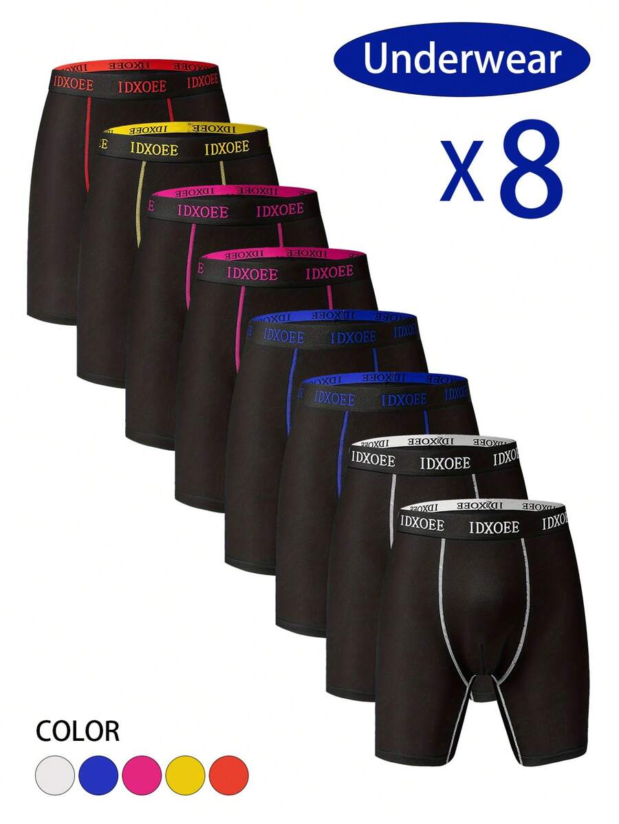 8-Piece Men's Boxer Briefs Set: IDXOE Logo Elastic Waistband Contrast Stitching Soft Fabric Breathable Daily Underwear - Multicolor - View 1