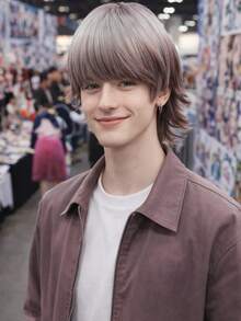 14-Inch Men's Wig, Gradient Dark Green Wolf Tail Short Hair, Full Head Wig, Male Cosplay, Stylish And Handsome, Top Dyed Mullet Head Realistic Wig. - Multicolor - View 1