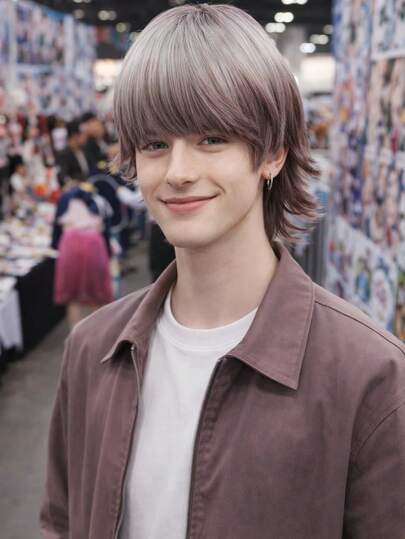 14-tums herrperuk, tonad mörkgrön vargsvans kort hår, helhuvig peruk, manlig cosplay, snygg och stilig, toppfärgad mullehuvudperuk med realistisk hår.