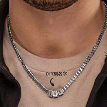 Customized Name Pendant Necklace, Personalized Men's Necklace, Personalized Engraved Multi-Name Square Pendant Necklace, Customized Jewelry, Unique Engraving Of 1-4 Different Names, Stainless Steel Silver/Gold Square Pendant Necklace, Suitable As Birthday, Valentine's Day, Halloween, Christmas Gift - Multicolor - View 3