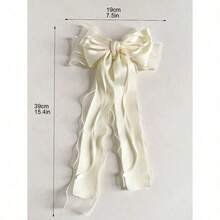 1pc Beige Mesh Hair Clip With Heart Print, Large Bowknot And Spring Clip, Elegant And Gentle Hair Accessory Hair Bow For Spring Valentine's Day, School Stuff, College, Bows, Cute, Hair Accerssories - 米 - 查看 3