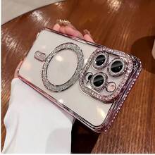 2025 高品质闪亮水晶手机壳，兼容 17 Air、16、15、14、13、12、11 Pro Max Plus，磁吸式透明镜头保护膜