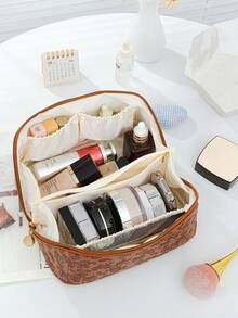 1 PC Dark Brown Paisley Handbag With A Sophisticated Feel Make Up Bag,Fashionable And Casual Large Capacity Portable Zipper Makeup Bags,Travel And Vacation Essentials Cosmetic Bags For Sanitary Napkins,Pouch Pads,Wired Earphones - 亮橙色 - 查看 8
