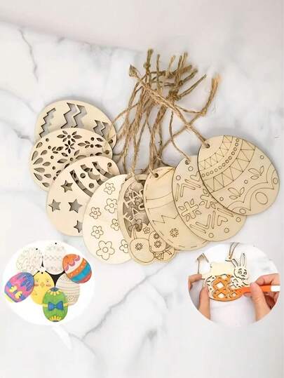 随机20个DIY木制复活节彩蛋，搭配麻绳节日派对装饰，DIY手工艺术品和装饰品，复活节快乐家庭聚会装饰礼物（不含笔）