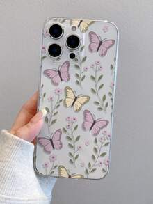 1个蝴蝶花朵图案透明软TPU手机壳，防刮防指纹保护套，适用于三星、苹果、Nothing、Pixel、INFINIX、Redmi等品牌手机