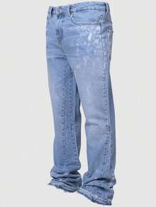 Nueva moda jeans slim stretch hombres jeans denim pantalones rectos europa y Estados Unidos street fashion  blast stretch bordado denim straight - Celeste - Ver 1