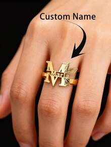 1 Fashionable Custom Letter Name Butterfly Wing Ring; Ladies' Fashionable, Elegant, Personalized Name Opening Adjustable Ring; Women's Wedding Party Jewelry, Large Letter Butterfly Wide Ring, Women's Daily Wearing Finger Accessories; Birthday Gift