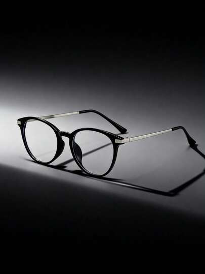 1副男女通用圆形眼镜，适合电脑阅读/游戏/电视/手机使用，可缓解眼疲劳，轻便时尚，透明镜片