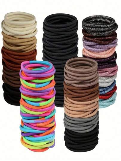 50pcs Multicolor Simple Basic Elastic Hair Ties, Suitable For Thick Hair Ponytail Holders Without Damage, Suitable For Daily Use By Women And Men