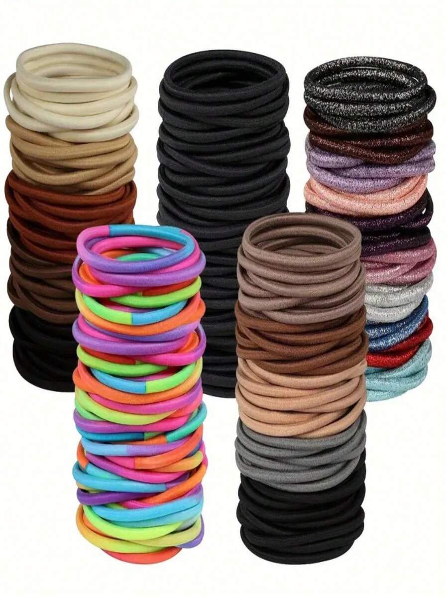 50pcs Multicolor Simple Basic Elastic Hair Ties, Suitable For Thick Hair Ponytail Holders Without Damage, Suitable For Daily Use By Women And Men - Multicolor - View 1