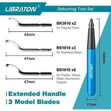 Libraton Herramienta de desbarbado con 11 cuchillas de acero de alta velocidad, cabezal giratorio de 360 grados, kit de herramientas de desbarbado profesional funciona en metal, resina, aluminio, cobre, plástico, impresión 3D, madera - / - Ver 6