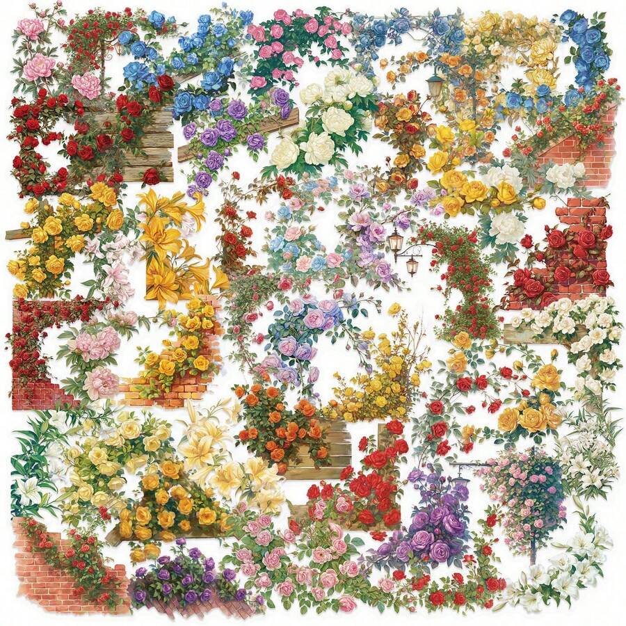 50 Sheets Of Vintage Floral Creative Graffiti Stickers For Decorating Journals, Phone Cases, And Computers, Waterproof Stickers - 1 - 查看 1