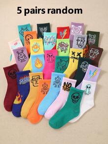 5/10/20 Đôi tất trẻ em cao đến bắp chân, tất họa tiết graffiti, tất đường phố, tất thể thao, tất trượt ván, màu sắc ngẫu nhiên, thích hợp mặc hàng ngày/phối đồ, cho bé trai và bé gái, từ 1-16 tuổi, thoáng khí, thoải mái, mềm mại - Nhiều màu - Xem 18