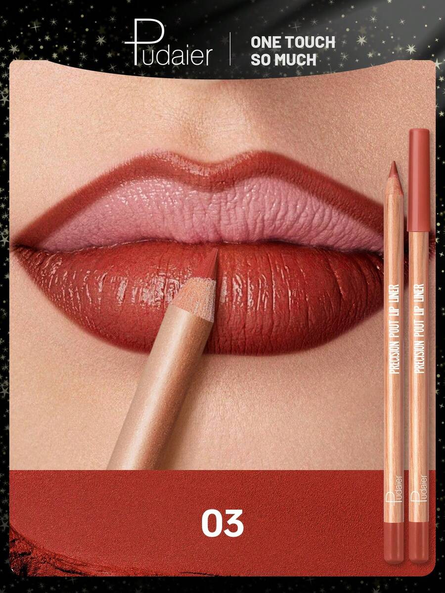 Pudaier哑光裸色唇线笔 - 高显色度防水持久唇线笔，自然裸色，适合白皙肤色，顺滑易涂，日常及情人节妆容皆宜 - 03 - 查看 1