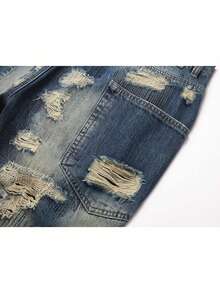 Vaqueros de mezclilla desgastados de pierna recta para hombres - Azul lavado medio - Ver 6
