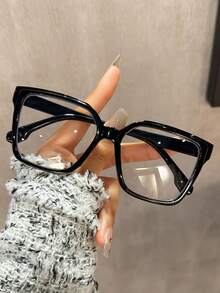 1pc Square PC Non-Prescription Glasses, Plus Size Leopard Print Retro Ins Fashion Eyewear Accessory, Non-Prescription - Multicolor - View 18