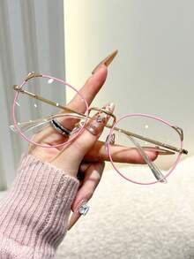 1 pieza Gafas transparentes con montura de metal con forma de ojo de gato para mujer, accesorios de protección ocular para uso diario y escolar