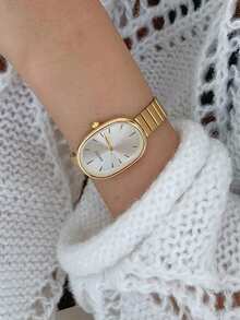 1 件简约竹节链表带方形表盘石英腕表，适合作为生日、万圣节礼物 - 金色 - 查看 5