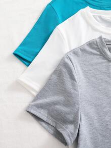 3件套休闲纯色圆领短袖百搭T恤，适合青少年男孩，舒适轻便，夏季穿着 - 彩色 - 查看 4