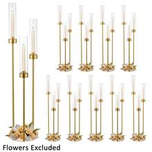 10PCS 3 Arm Gold Metal Candelabra For Wedding Dining Table, Hurricane Candle Holders Centerpiece,33.8inch Taper Candle Holders With Acrylic Shades For Ceremony, Birthday Party,Halloween,Christmas Party Decor,Mother's Day Party Supplies,(Not Include LED Candle) - Vàng ánh kim - Xem 4