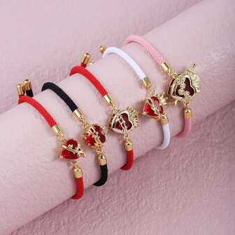 时尚百搭新款立方氧化锆心形爱心图案手工可调节手链，女士圣诞珠宝礼物