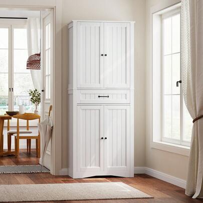 Hochsideboard Lagerungshochschrank,Küchenschrank Buffetschrank mit 4 Türen,1 Schubladen Hochschrank mit Verstellbaren Einlegeböden, Moderner Vorratsschrank für Wohnzimmer, Für Wohnzimmer, Esszimmer, Flur & Badezimmer, 72x40x182 cm