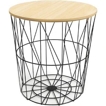 Modern Round Wire Storage Basket Side Table Bedroom Balcony Corner Tea Metal Table Elegant Compact Nest Basket Table Free Standing Bed Side Hinch Versatile