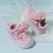 Girls' Princess 7-Color LED Light Shoes, Comfortable Soft Bottom Bow Casual Shoes - Pink - View 12