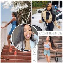 34-Inch Straight 13x4 HD Clear Lace Front Human-Hair Blend Wig, Women's Style - 200% Density, Pre-Plucked No Glue, Baby Hair Included, Natural Black, Realistic Everyday Wearing Wig - Natural & Black - View 9