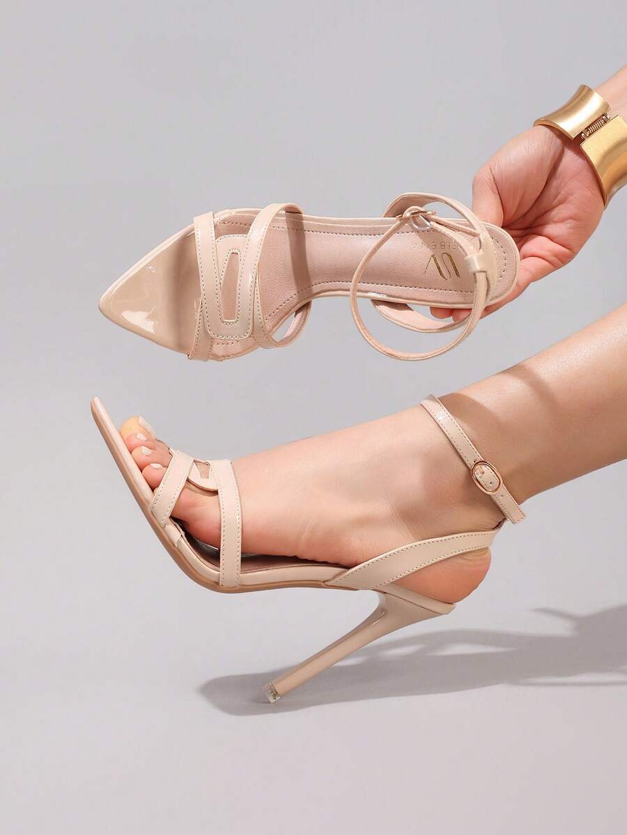 Giày sandal cao gót phối nhiều màu sắc thời trang, giày dự tiệc mũi nhọn hở mũi gợi cảm, giày cao gót siêu cao gót dành cho nữ, trang phục mùa xuân hè.
