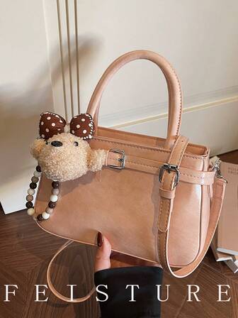 1pc FEISTURE PU Leather Women's Handbag, Fashion Commuter Shoulder Crossbody Bag With Pendant, Suitable For Girls, Ladies, College Students, Young Professionals, Great For Work, Business, Commute, School