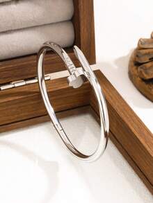 新款时尚高品质不锈钢花朵锆石女士手镯首饰套装，适合日常佩戴 - 銀色1 - 查看 2