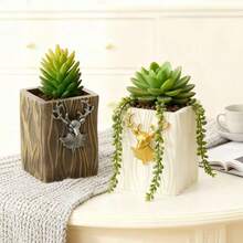 1个创意驯鹿造型多肉植物花盆，适合客厅、阳台、办公桌装饰 - 乔迁新居礼物 - 鹿頭花盆 - 查看 5