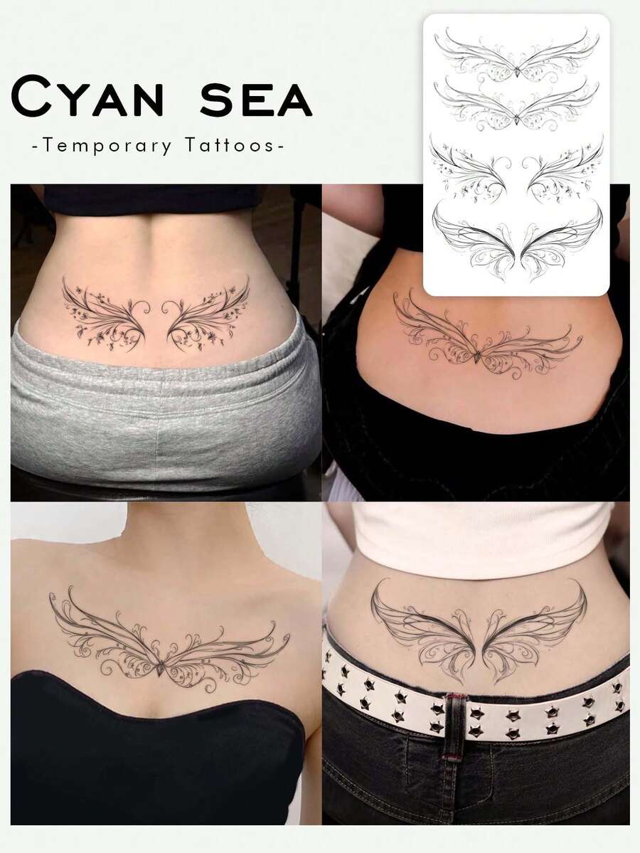 3张彩色魅魔临时纹身贴纸，防水防汗反光，适合贴在腰部和腹部，时尚配饰，可持续3-5天 - 黑色 - 查看 1