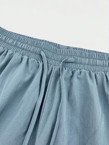 Pantalones casuales y cómodos de unicolor retro, adecuados para primavera/verano, casual de negocios, ropa de playa, ir al trabajo y ocio diario, pantalones anchos y sueltos con bolsillos, nueva colección primavera/verano - Neblina azul - Ver 12