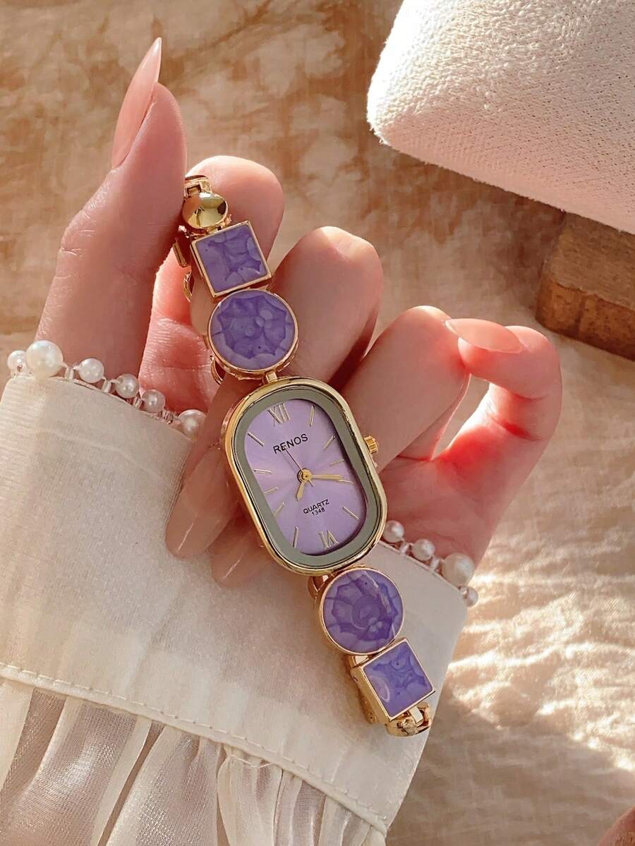 1pc New Fashion Women's Watch, Elegant Triangular Dial, Business Quartz Watch, Suitable For Daily Life, Parties And Banquets - 紫色 - 查看 1