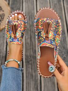 Sandali piatti con frange per donna, ciabatte da spiaggia impermeabili, sandali da donna alla moda e versatili da spiaggia con frange e suola antiscivolo - Multicolore - Visualizzare 6
