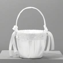 1pc White Lace Flower Girl Basket, Bridesmaid Flower Basket, Wedding Ceremony Basket - Multicolor - View 5