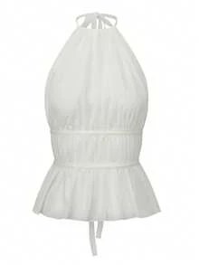 ARA CHIC Women's White Sexy Backless Camisole, Sexy Style, Backless, Ruffle Trim, Sleeveless Top, Suitable For Vacation, Beach, Date, 2026 Spring New Arrival - White - View 4