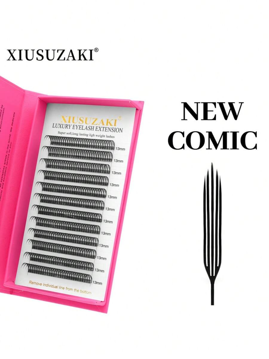 XIUSUZAKI 12 rangées de 0,07 mm Nouveaux cils en éventail Spire de bandes de bandes de cils faux individuels en cachemire naturel de style manga - Noir - Voir 1