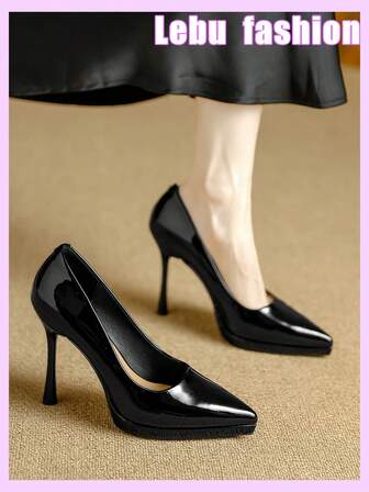 Qiluyuan 女士时尚高跟鞋，新款春秋季办公/工作鞋，舒适厚底，尖头设计，细跟，一脚蹬，适合日常休闲、派对、约会、办公等场合 - 裸色、酒红色、黑色、灰色