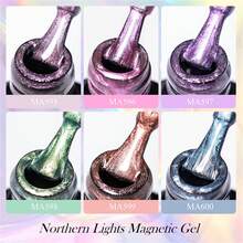 MEET ACROSS 1 Bottle 7ml Pink Aurora Water Glow Cat Eye Gel Nail Polish, Aurora Glitter Crystal Magnetic Semi-Permanent Removable UV LED Nail Polish, Nail Art DIY, Home And Nail Salon Supplies - 粉色 - 查看 3