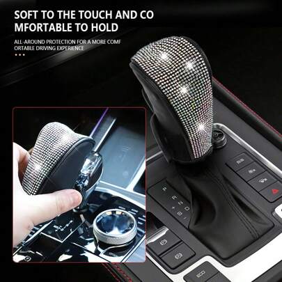 Shiny Car Gear Shift Knob Cover, Automatic Transmission Gear Shift Sleeve, Inlaid With Crystal Rhinestones, Suitable For Women And Girls, Universal Interior Decoration Accessory