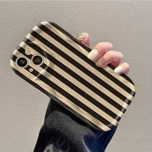 Funda de teléfono: líneas negras y beige, color blanco sólido, funda de teléfono con marco de onda rizada para iPhone 17/16e/16/15/14/13/12/11/8/7 Pro/Pro Max/Plus/X/XS/XR/XS MAX, protección de lente, funda protectora para teléfono, regalos - Estilo 1 (1 pieza) - Ver 2
